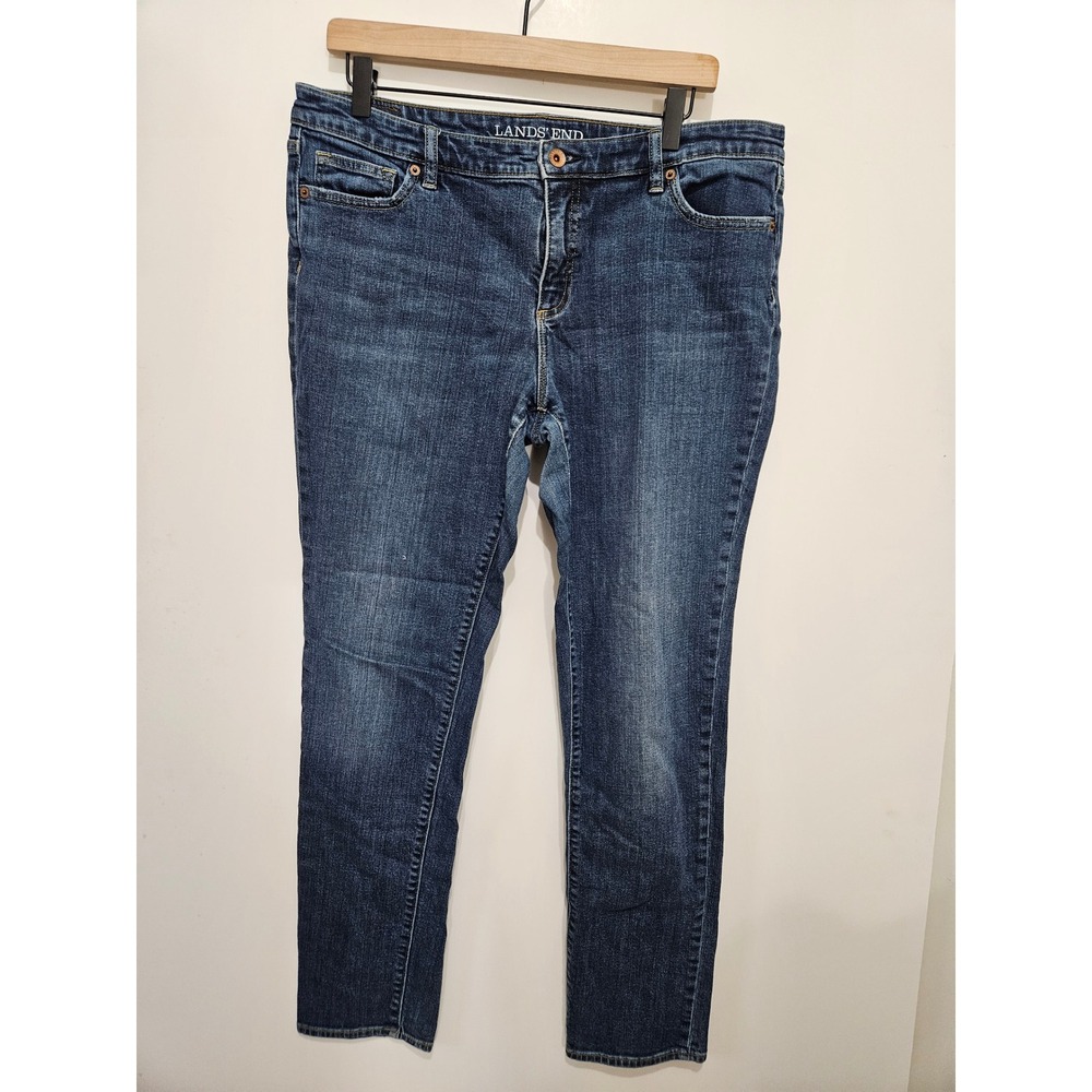 Lands End Fit 1 Slim Leg Jeans Womens 14‎ Dark Wash Denim Pants